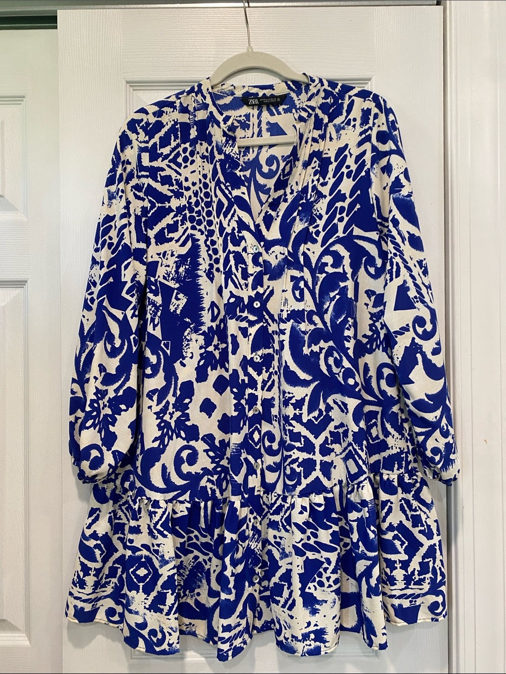 Zara White and Cobalt Blue Printed Tunic